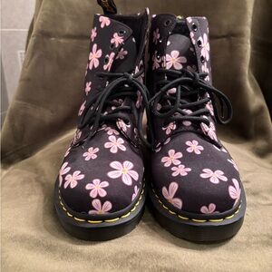 Dr. Martens Black Boots with Pink Floral Design